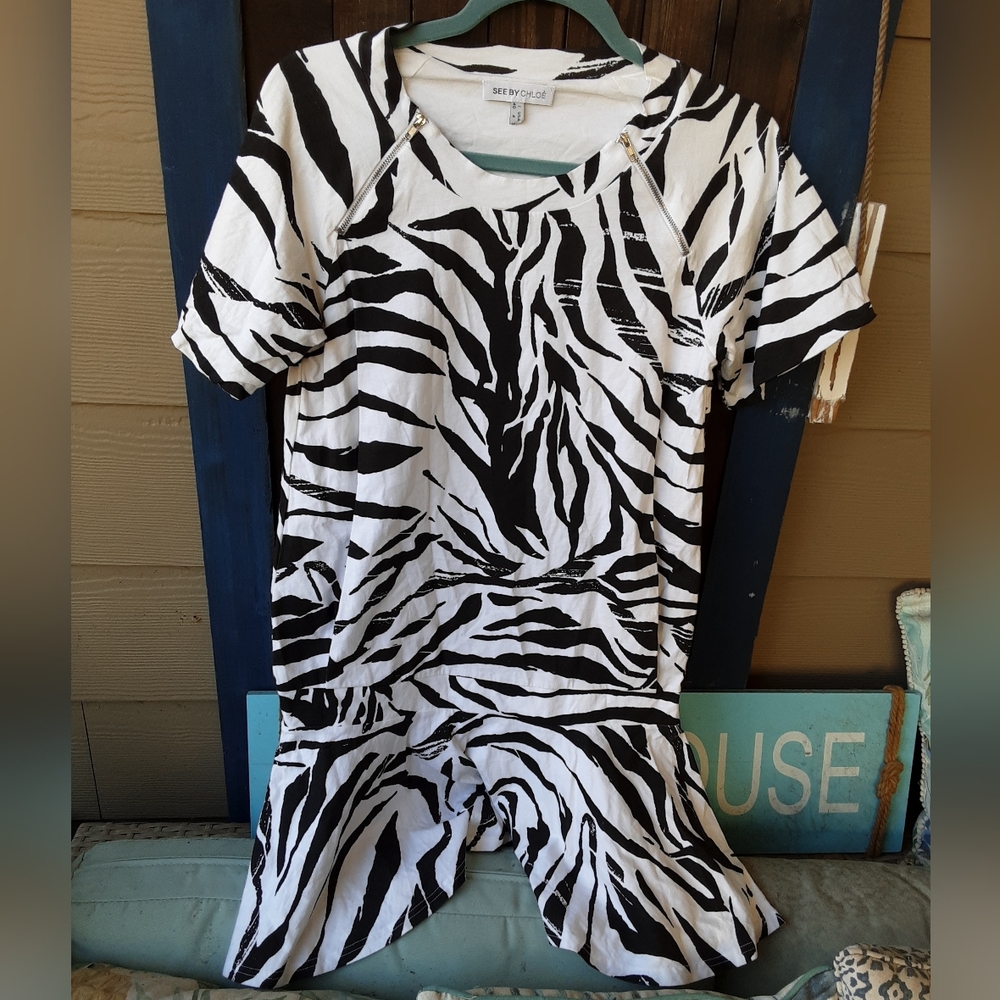 See by Chloé Black and White Zebra Dropwaist Dress Size 4